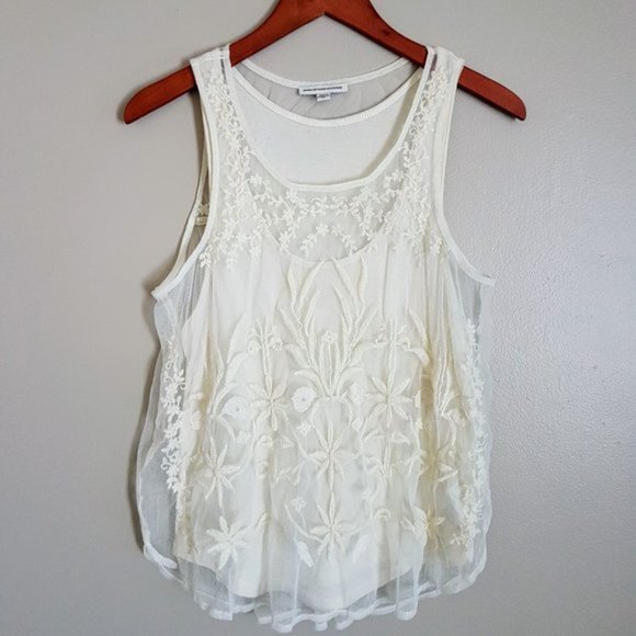 American Eagle Outfitters Tops - AEO cream lace tank top